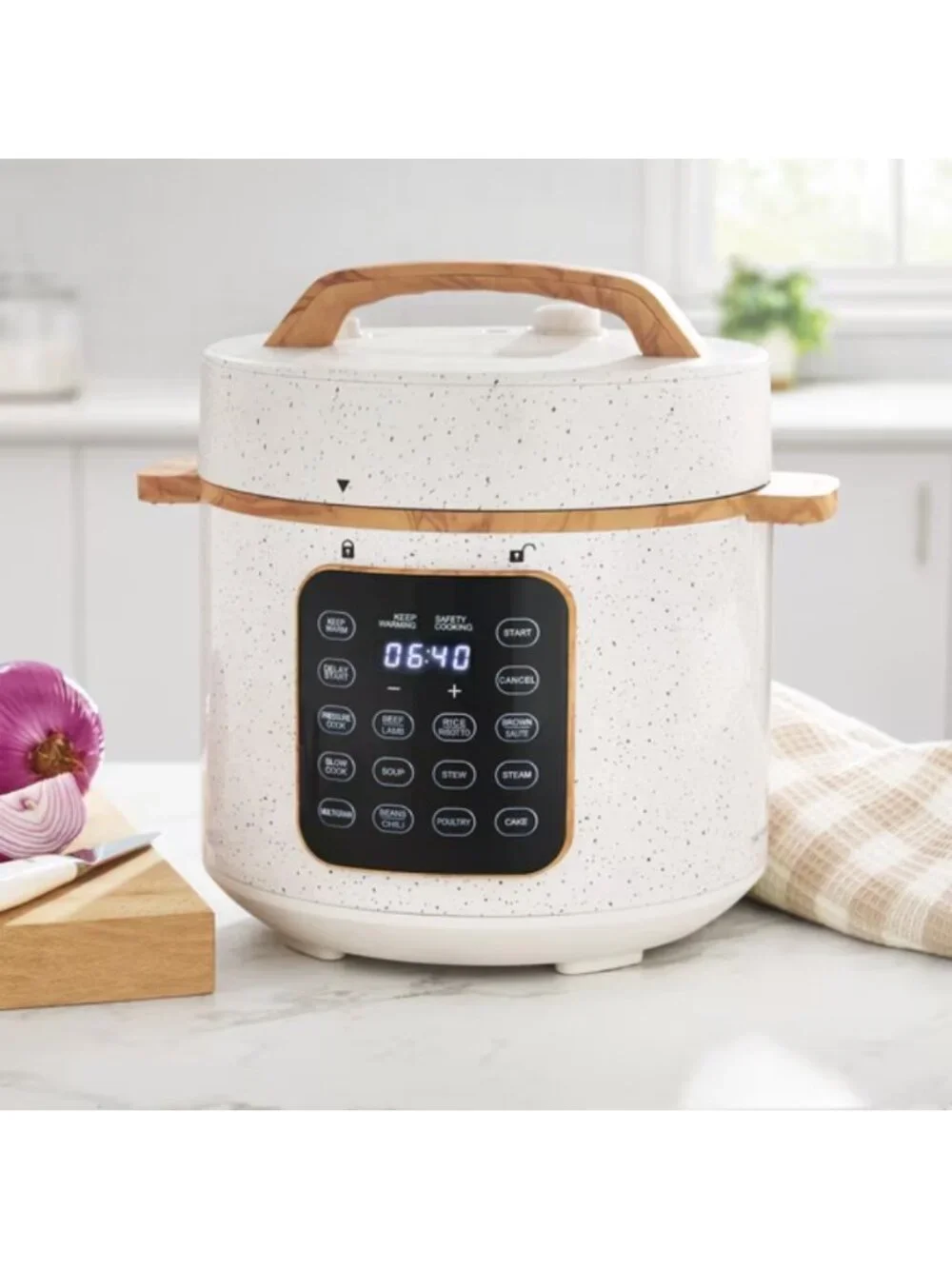 The Pioneer Woman White Touch Display Linen Speckle Electric Pressure Cooker